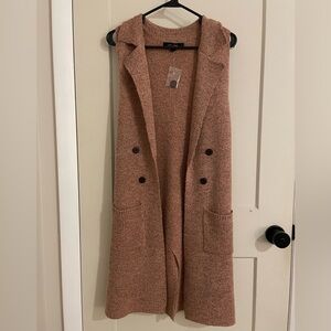 Women’s Sleeveless Long Knit Collared Sweater Vest/Cardigan with Buttons